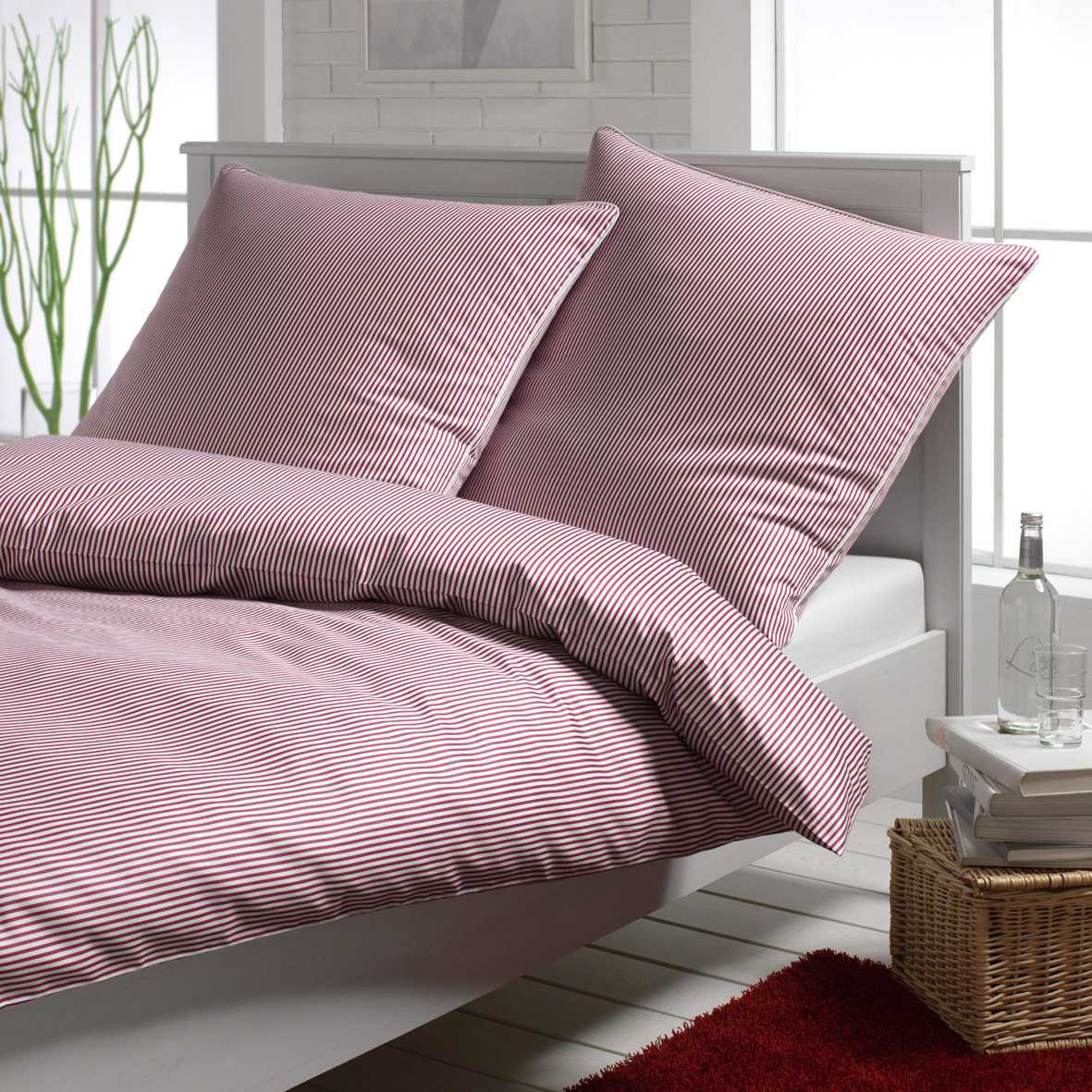 Satin Bettwäsche Hamburger Streifen bordeaux