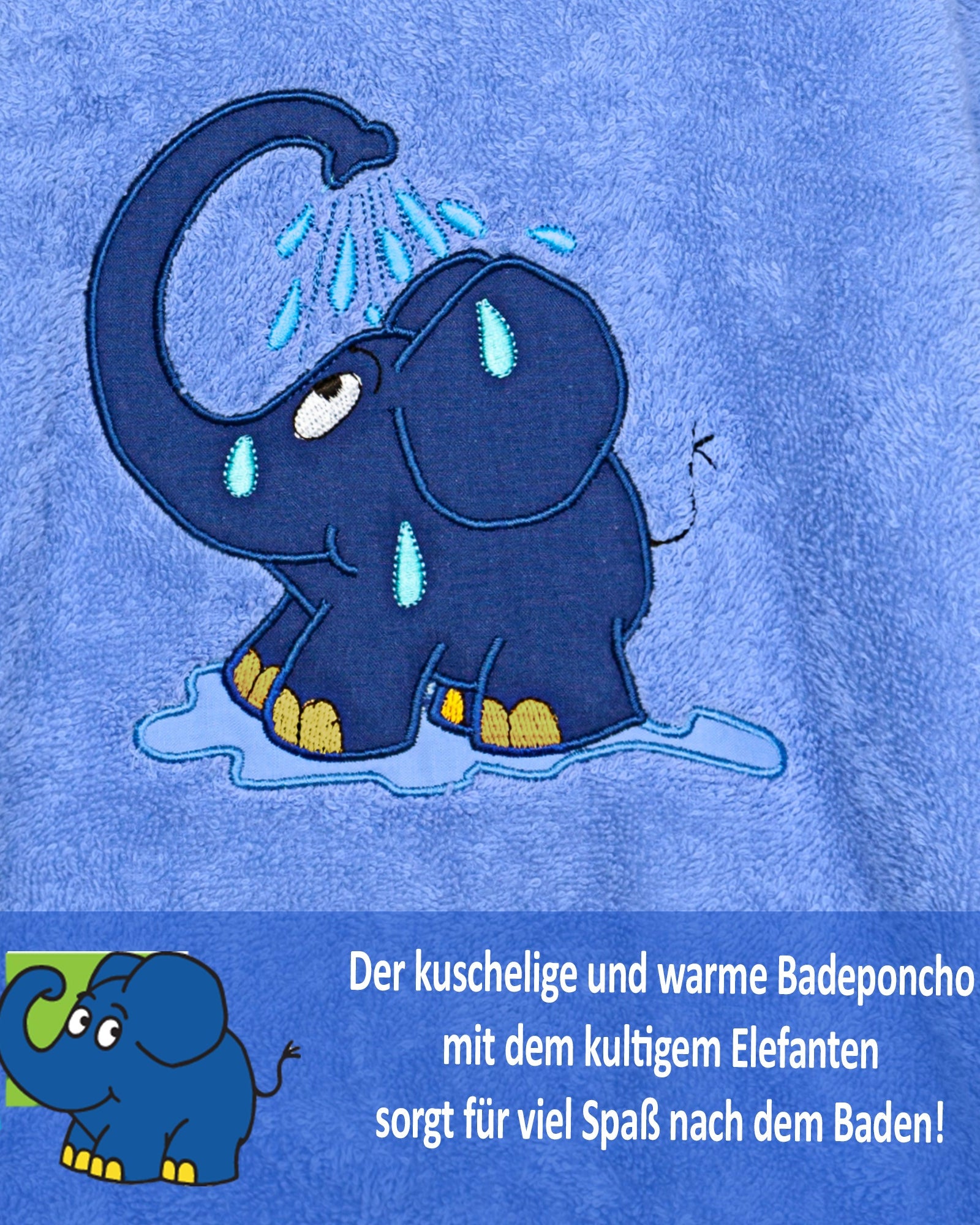 Badeponcho blauer Elefant Motiv