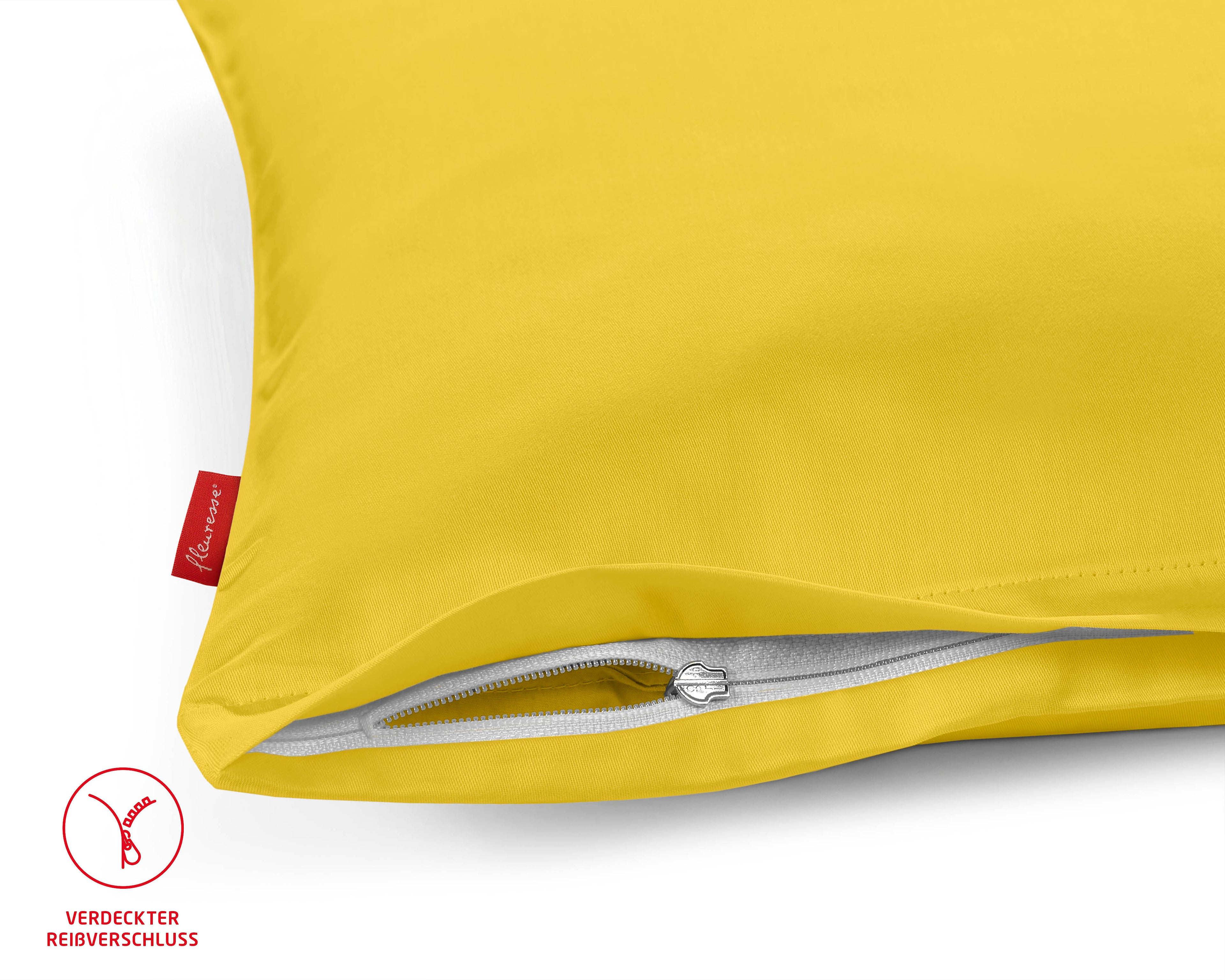 Uni Satin Kissenbezug mit Reißverschluss gelb