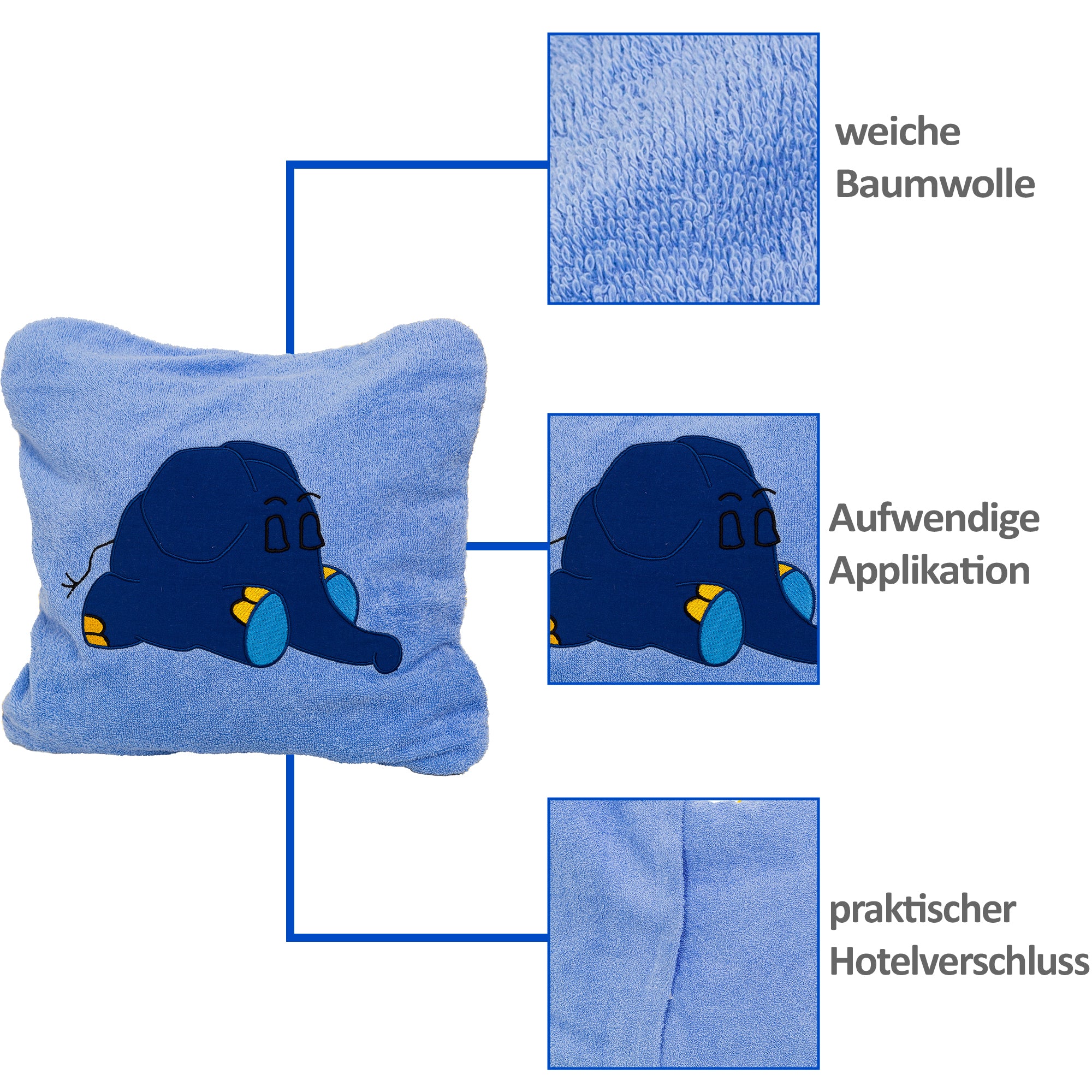 Kissenbezug blauer Elefant Details