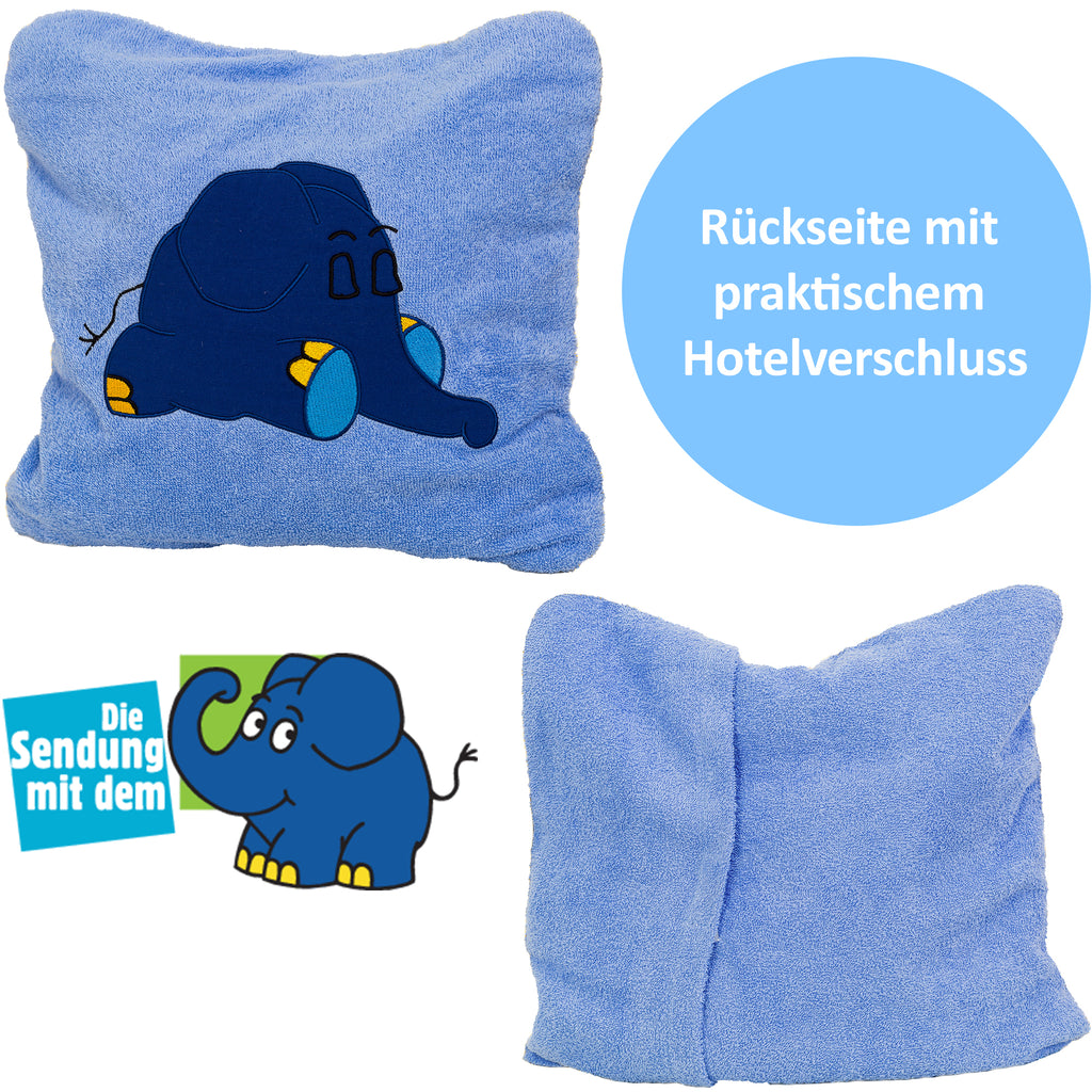 Kissenbezug blauer Elefant Hotelverschluss