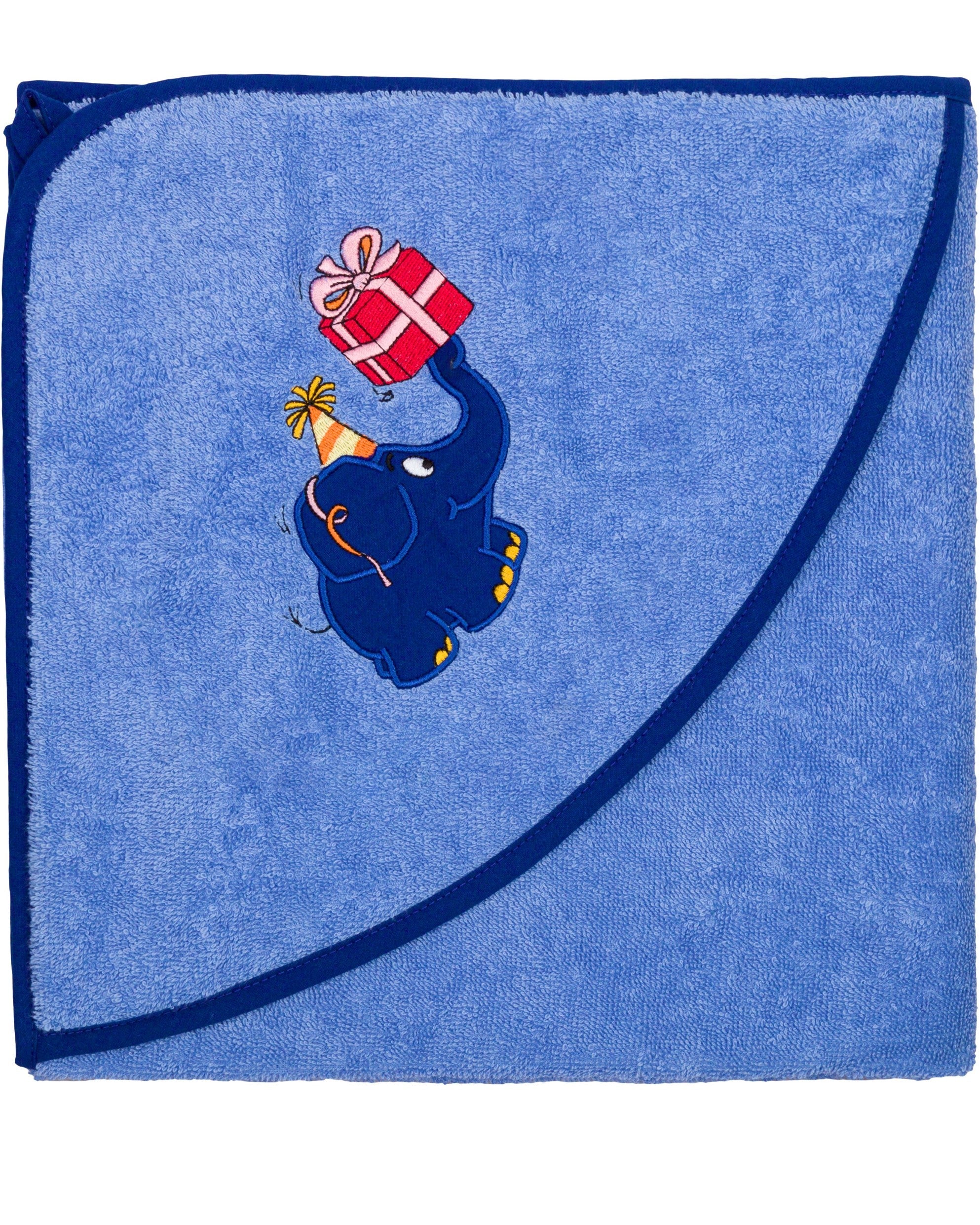 Kapuzenhandtuch blauer Elefant Geburtstag