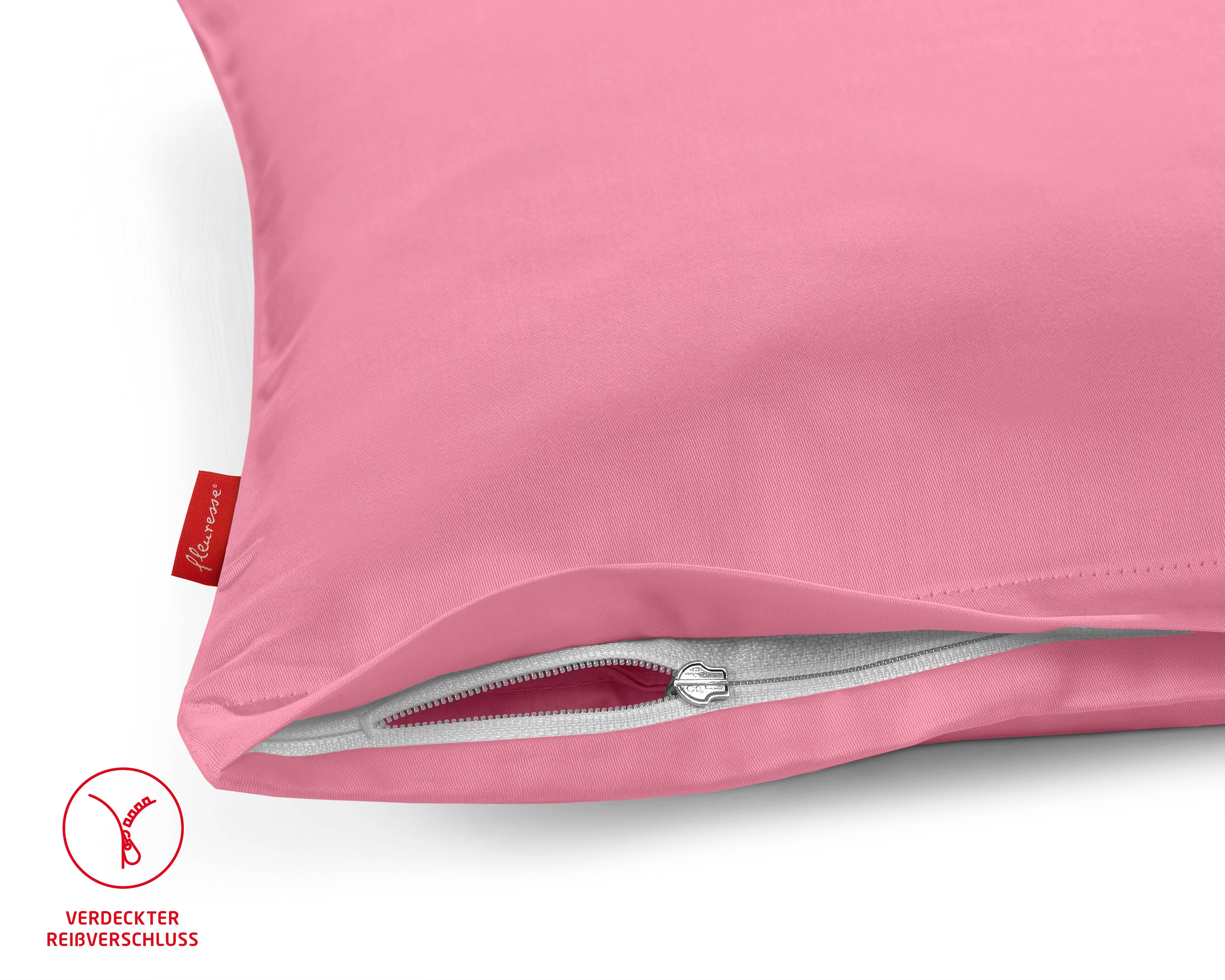 Uni Satin Kissenbezug mit Reißverschluss rosa