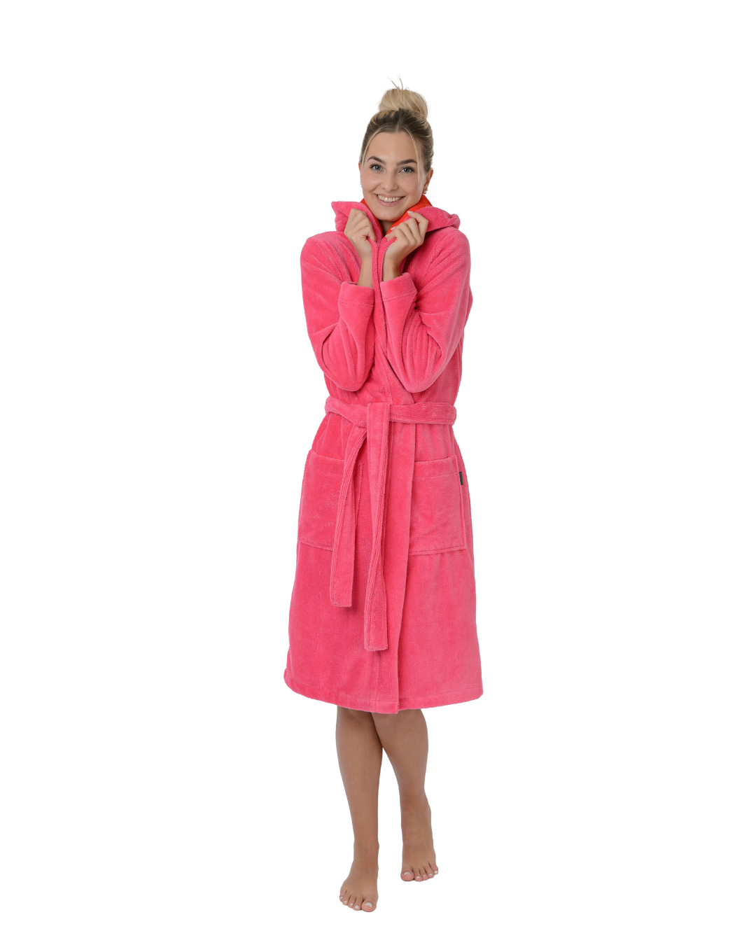 4110 Kapuzen Bademantel Damen pink