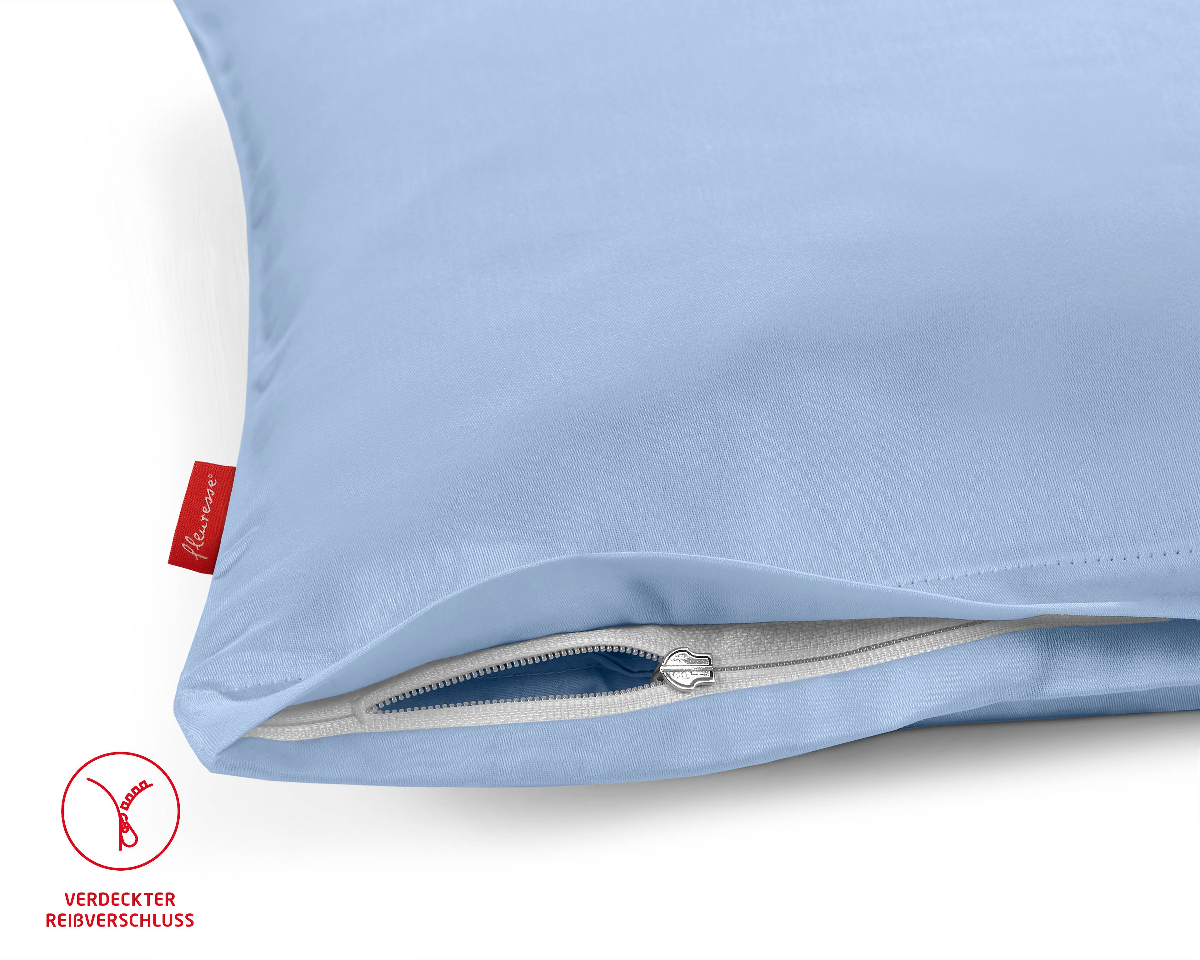 Satin Kissenbezug Reißverschluss bleu