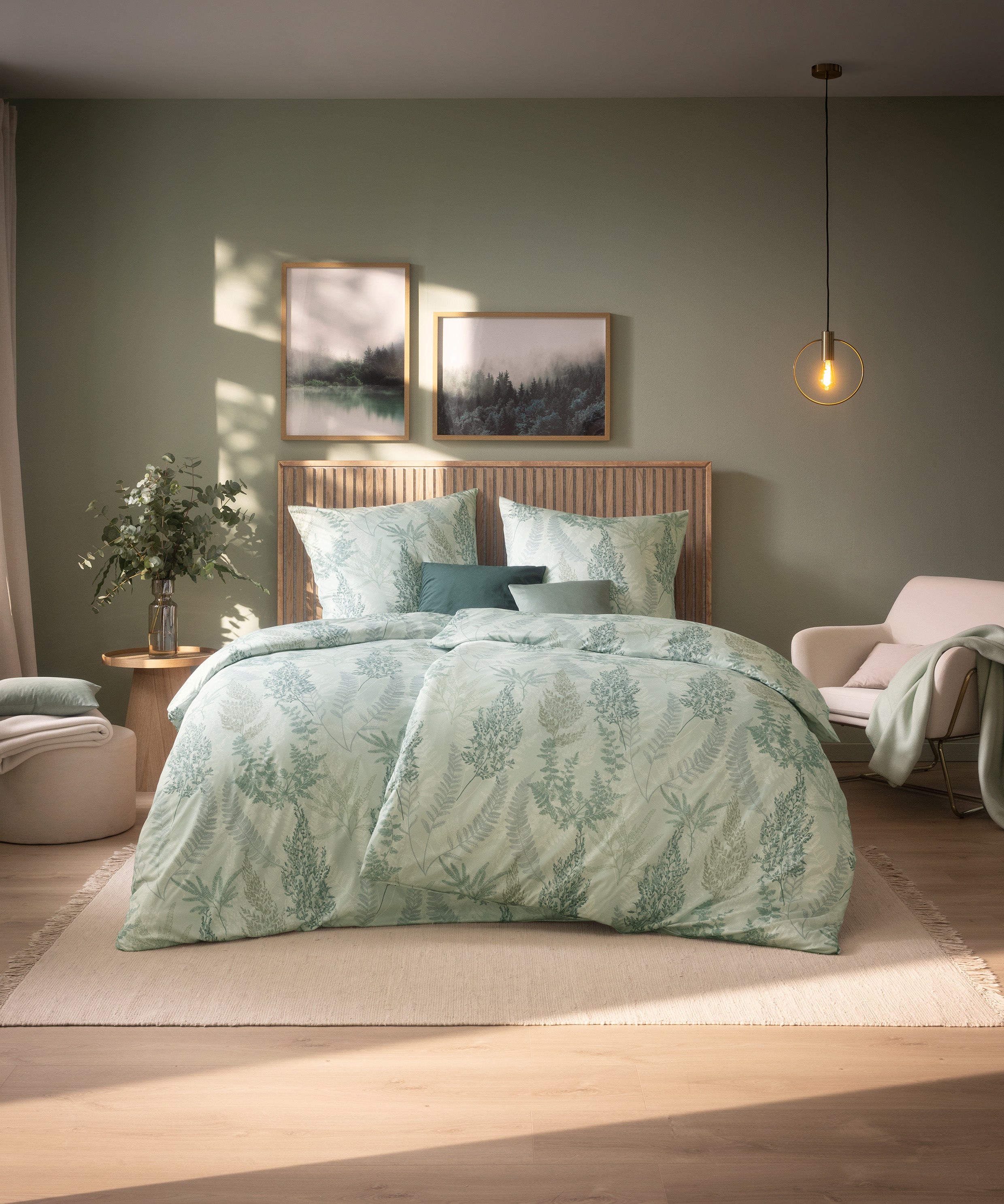 Jersey Bettwäsche Hedi Blattmotiv salbei grün