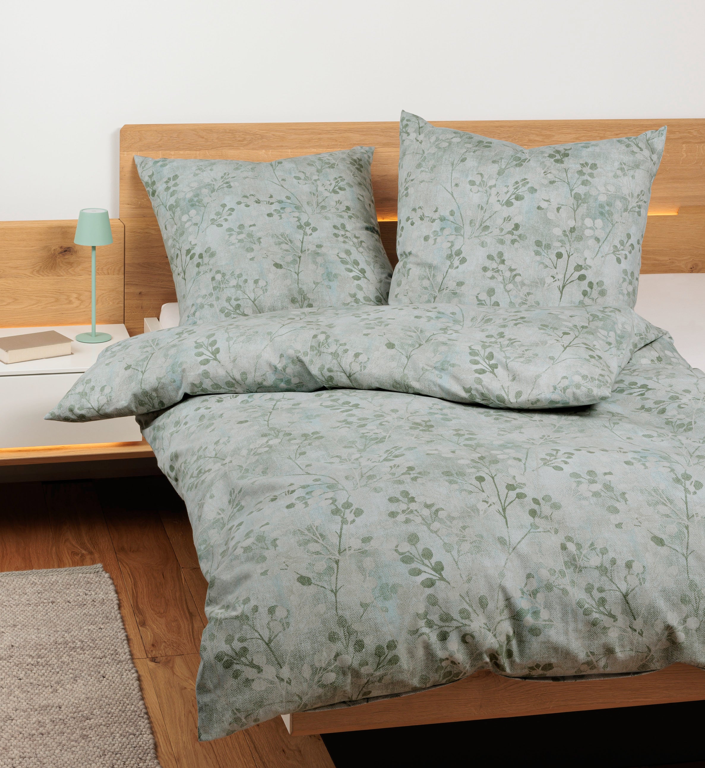 Janine Cortina Soft Cotton Bettwäsche floral salbeigrün