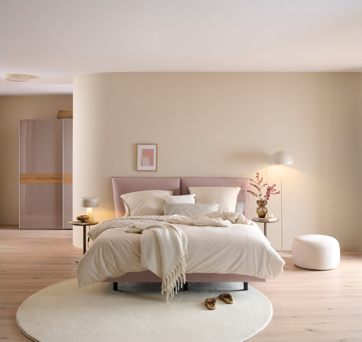 Schöner Wohnen Flanell Bettwäsche Puris sand im Schlafzimmer