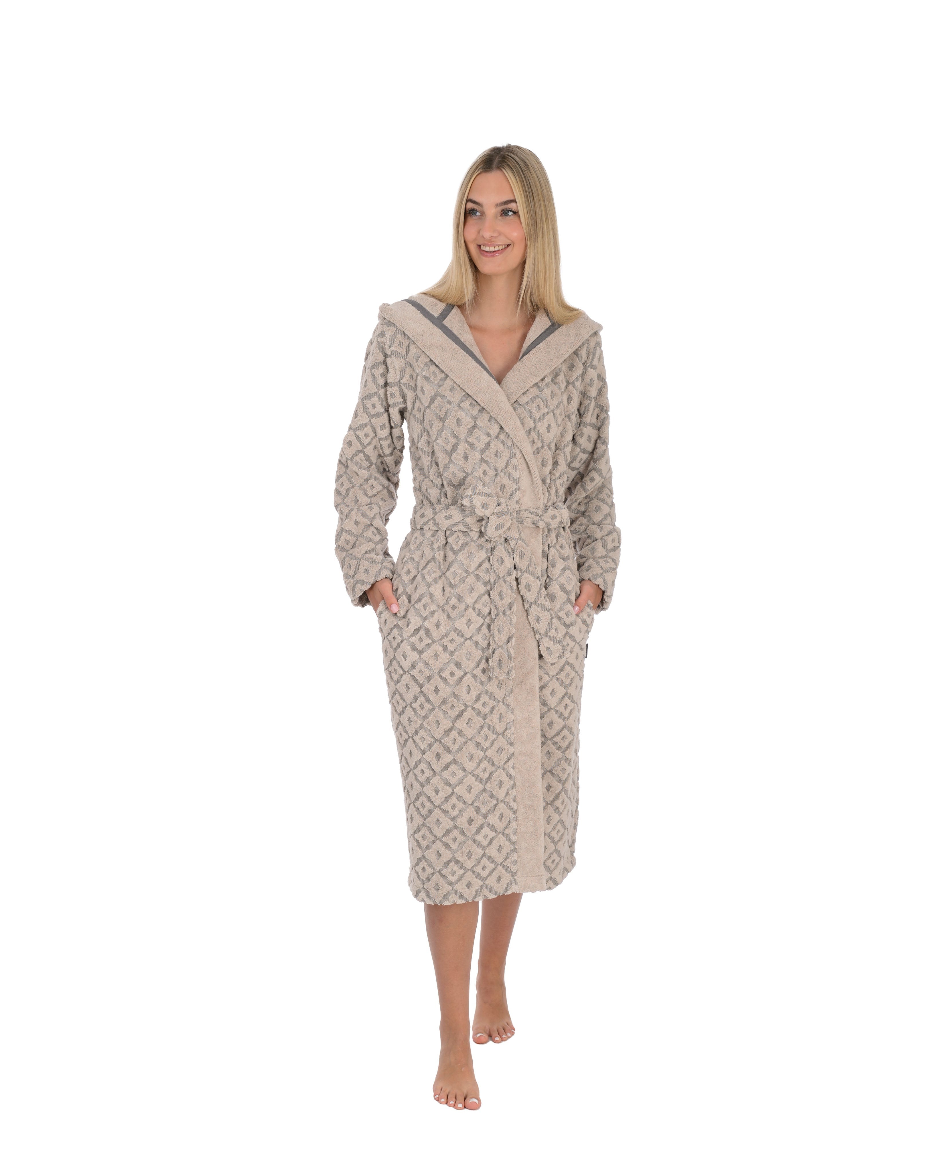 Damen Kapuzen Bademantel wewo fashion 4637 stone