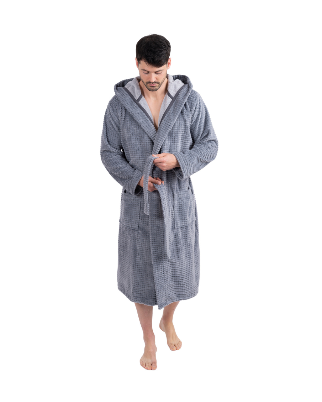Kapuzen Bademantel Herren 1101 coolgrey wewo fashion