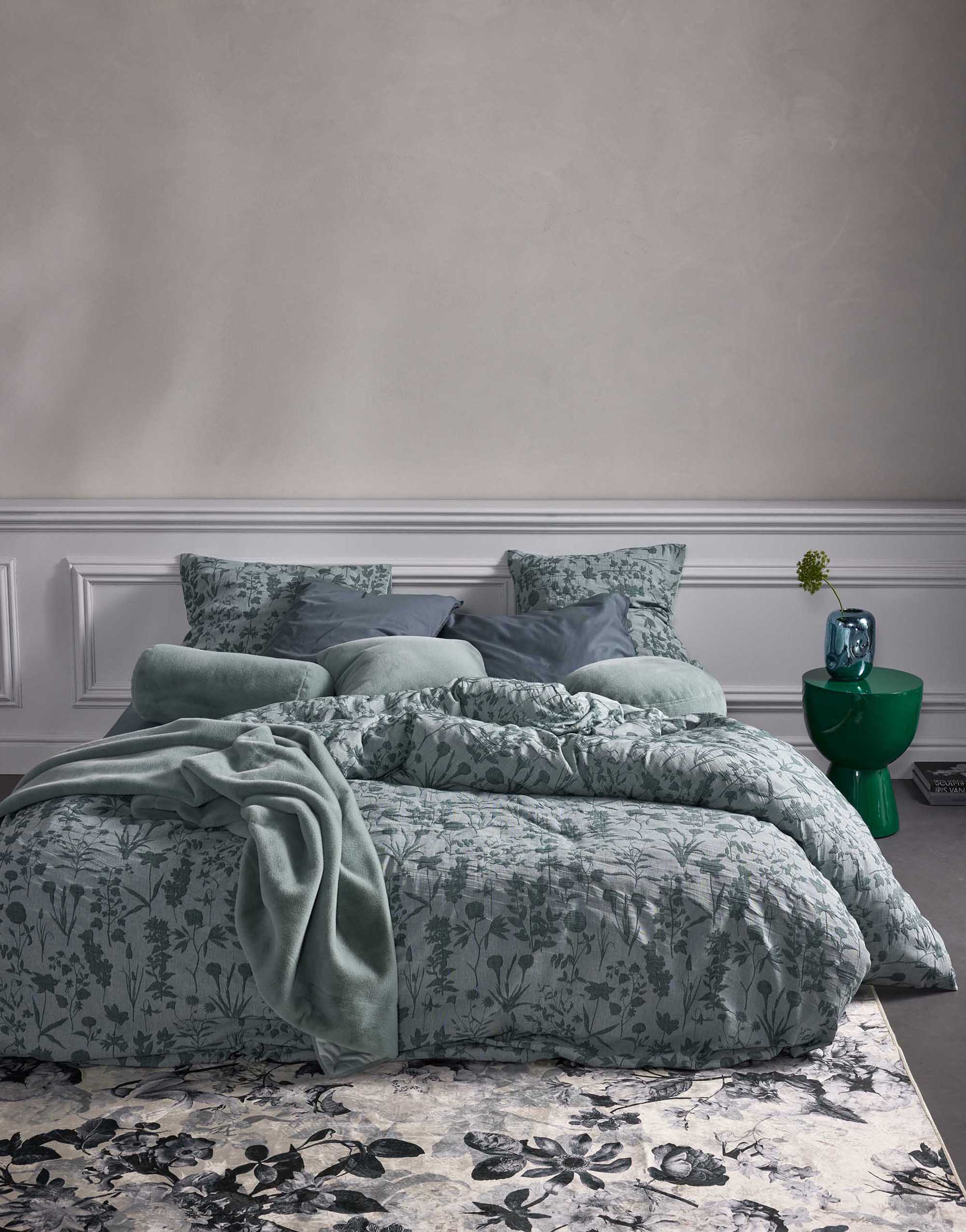 Maribel Bettwäsche Blumenstruktur grün Schlafzimmerambiente