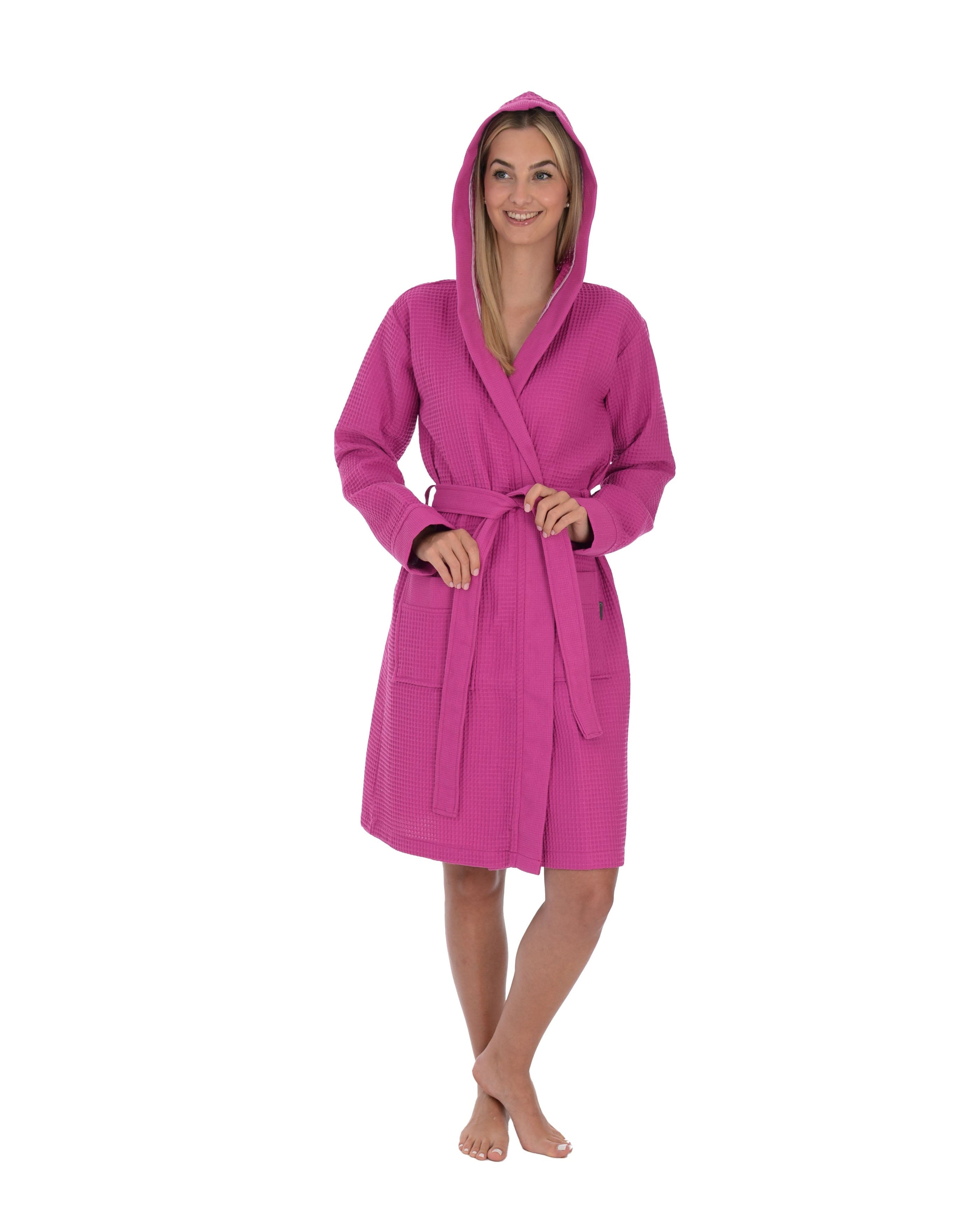 Piqué Kapuzen Bademantel Damen wewo fashion 3703 pink