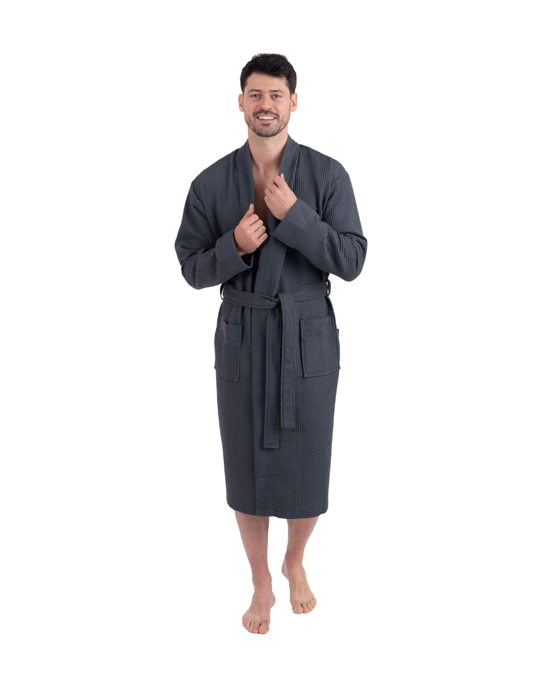 Piqué Kimono Bademantel Herren 3753 anthrazit wewo fashion