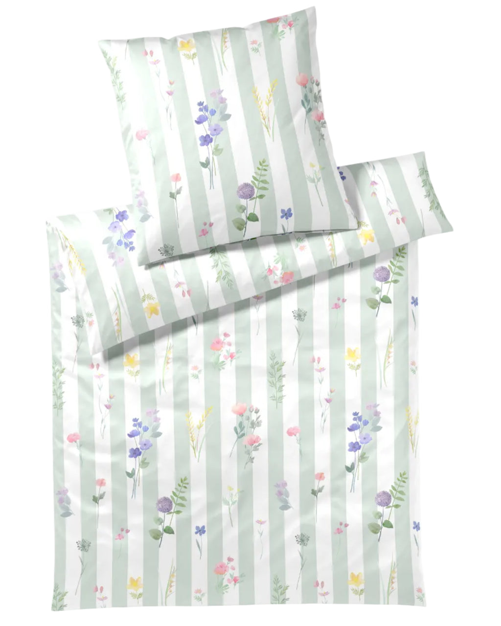 Satin Bettwäsche Flowerstripe grün Elegante