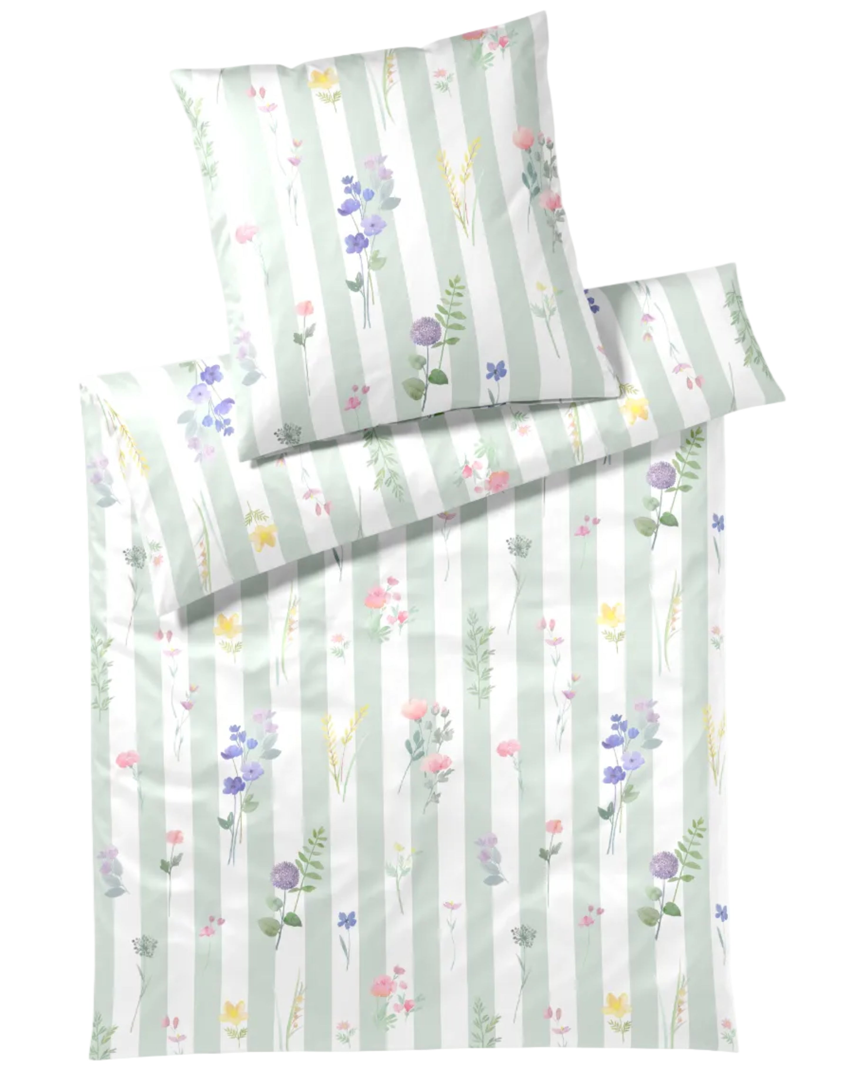 Satin Bettwäsche Flowerstripe grün Elegante