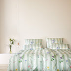 Satin Bettwäsche grün Flowerstripe Elegante
