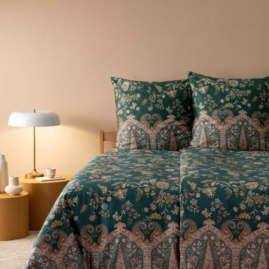 Bassetti Bettwäsche Indian Roses dunkelgrün mit zwei Kissen