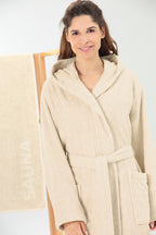 Kapuzenbademantel und Saunatuch Cotton & Hemp natur